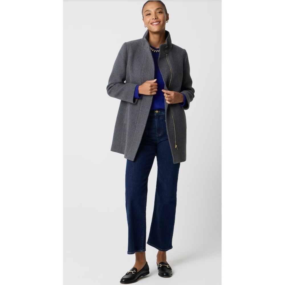 J.Crew Petite City Coat with Button Neck Size 4P Heather Carbon Grey NEW BU264